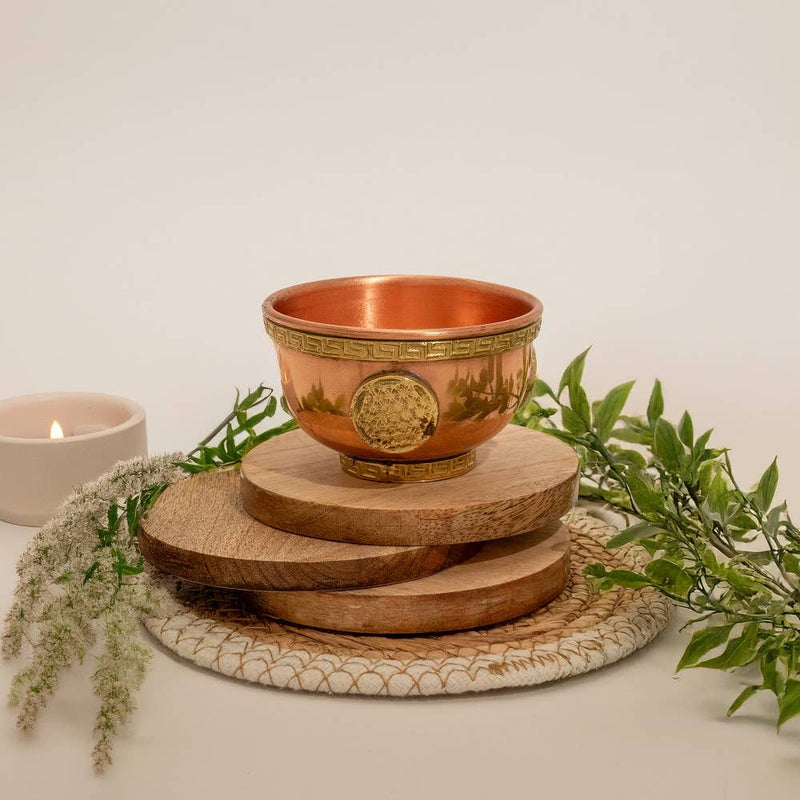 Reines Kupfer Räuchergefäss – Tibetische Opferschale mit Blume des Lebens Gravur