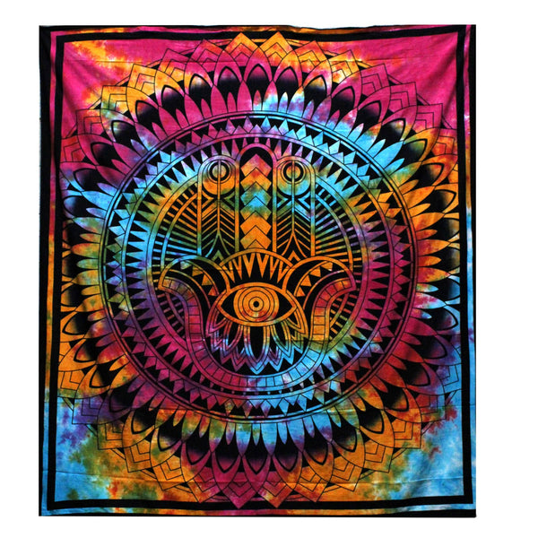 Doppelbettdecke, Ritualtuch, Wandbehang aus Baumwolle und Wandteppich - Hamsa - 230 cm x 200 cm