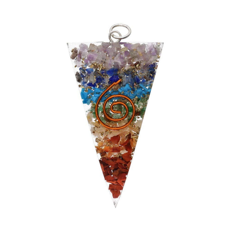 Triangular resin pendant in orgonite style with chakras