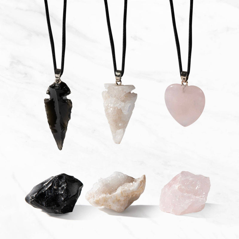 Myga Eco - Geode-Geschenkset - Rohstein und Anhänger, Auswahl aus 3 Kristallen