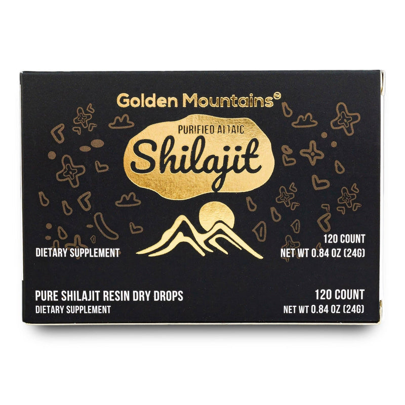 Shilajit 120 trockene Tropfen Altai „Golden Mountains“ Sibirisches Grün