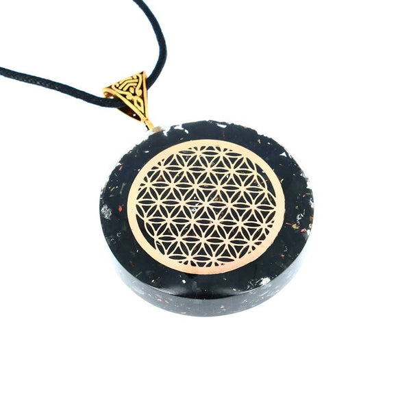 Artisans de Madagascar - 4 cm große Anhänger „Blume des Lebens“ aus Schungit und Orgonit