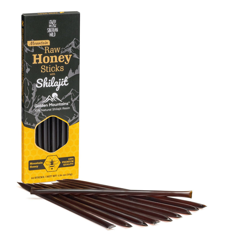 SiberianGreen - Bâtonnets de miel Shilajit 10 % - Pack de 10 boosters naturels d'immunité et d'énergie