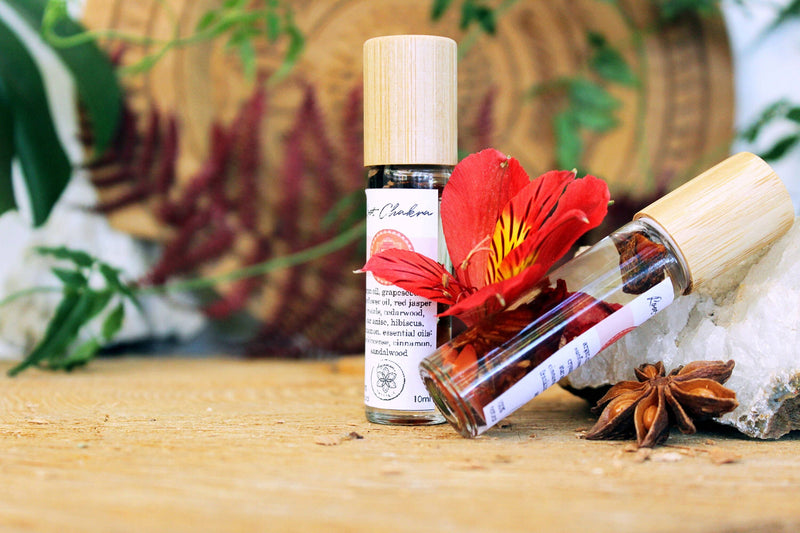 Balancing Root Chakra Oil with Herbs and Crystals