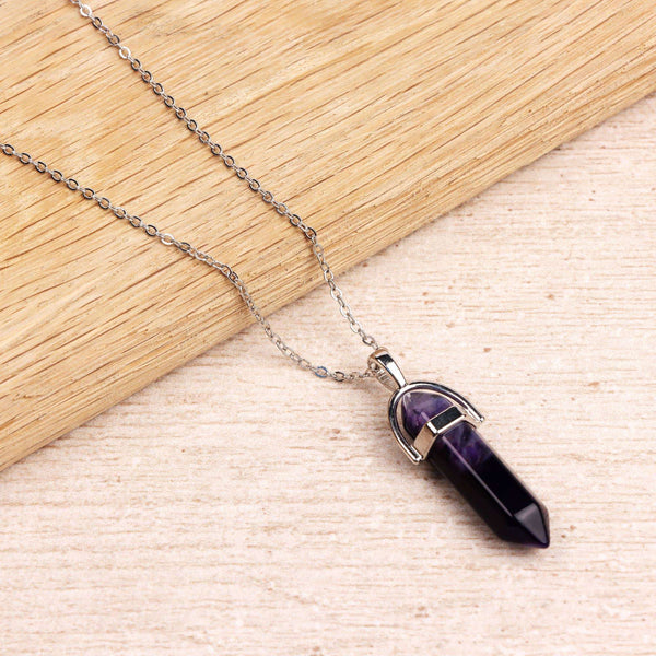 Collier plaqué argent — pendentif en agate violette