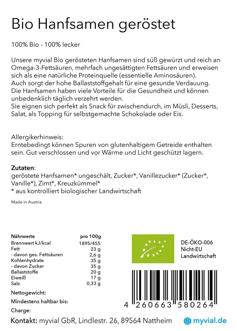 Bio Geröstete Hanfsamen 125 Gramm | Ungeschält - Vegan