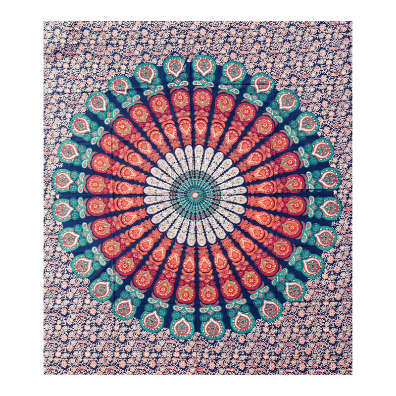 Wandbehang Ritualtuch „Belebendes mehrfarbiges Mandala“ aus Baumwolle 200x210cm