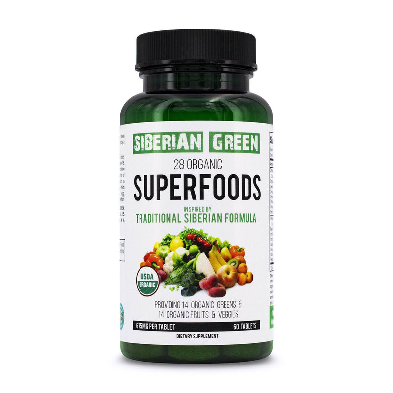 28 Superfoods Siberian Green Formula 60 Tabletten — Ätherisches Grünzeug aus zertifiziertem biologischem Anbau, nahrhaftes Obst und Gemüse