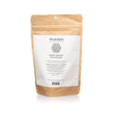 Rückseite eines braunen Papierbeutels für ein herzförmiges Tee-Ei von Paavani Ayurveda mit Produktinformationen und Barcode.