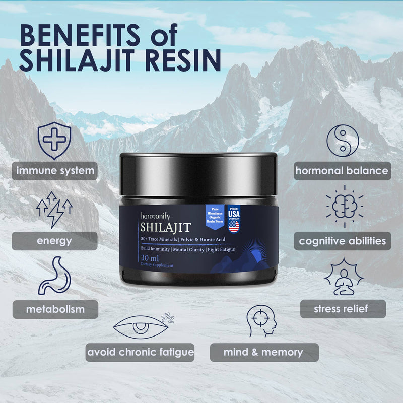 HARMONIFY Shilajit Resin, Pure Himalayan Shilajit in Gold Quality, 100% Pure Shilajit with Fulvic Acid and Over 80 Trace Elements, Energy and Immune Support Complex, 60 Daily Servings