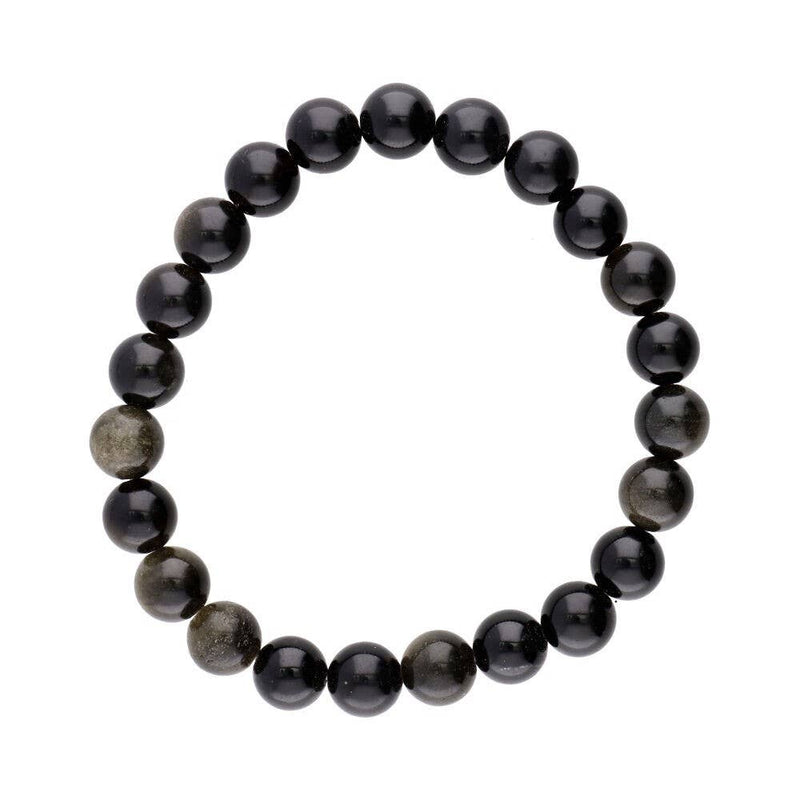 Bracelet boule obsidienne dorée 8mm