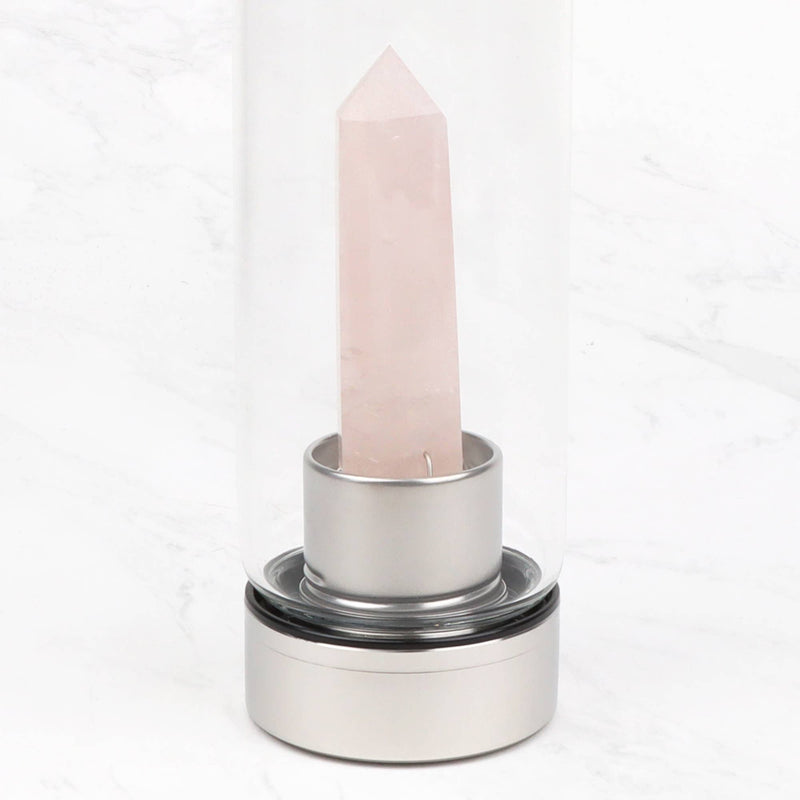 Bouteille d'eau en verre de cristal de quartz rose