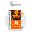 Eine weiße Flasche Wellness Pro „Block n Burn“ Tabletten, einer Nahrungsergänzung zur Gewichtskontrolle. Das Etikett zeigt eine Flamme und listet die Inhaltsstoffe auf.