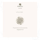 Eine Grafik von ErbaVoglio (dal 1976) mit dem Text „UTILE PER:“, die ein Icon des Darms zeigt, was darauf hinweist, dass das Produkt zur Förderung der Verdauungsfunktion.