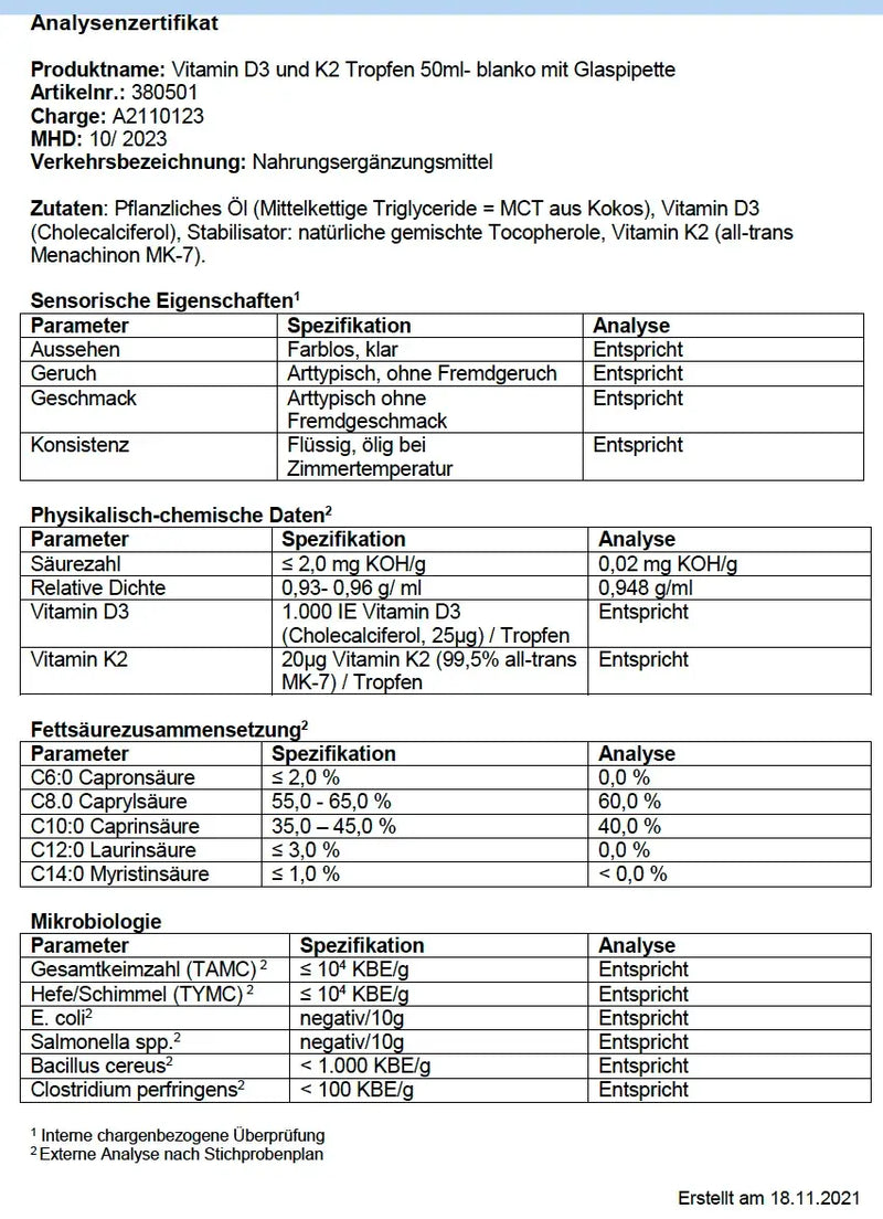 Vitamin D3 + K2 Tropfen Premium K2Vital® von Kappa