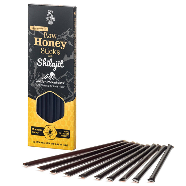 SiberianGreen - Bâtonnets de miel Shilajit 10 % - Pack de 10 boosters naturels d'immunité et d'énergie
