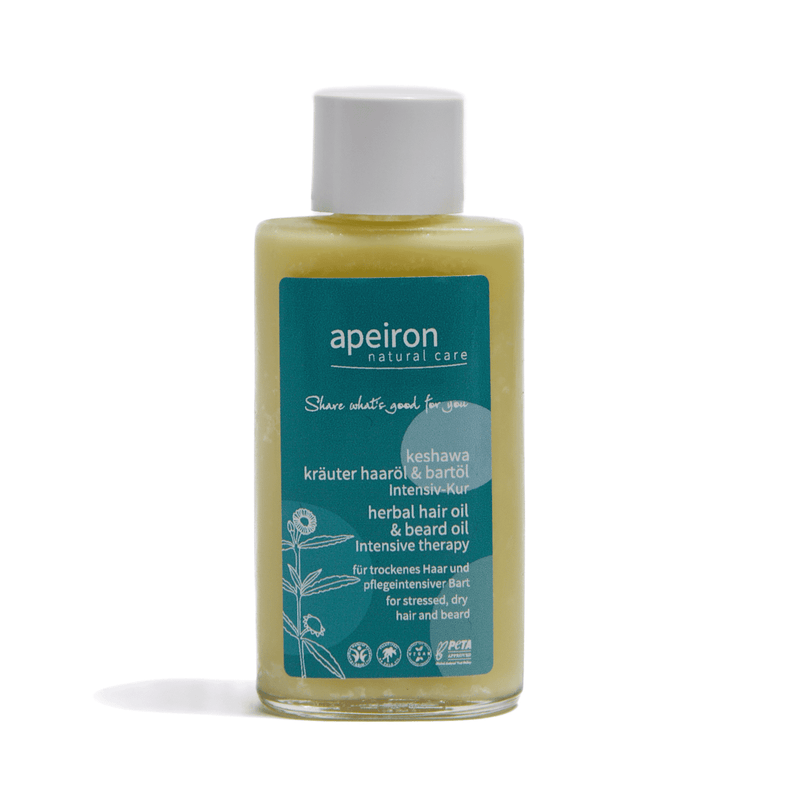 Huile capillaire et huile à barbe aux herbes Apeiron Keshawa 100 ml Gl.Fl.