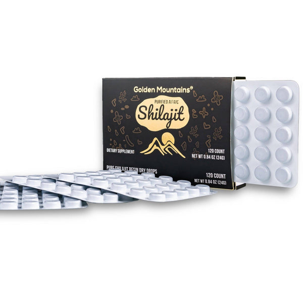 Shilajit 120 trockene Tropfen Altai „Golden Mountains“ Sibirisches Grün