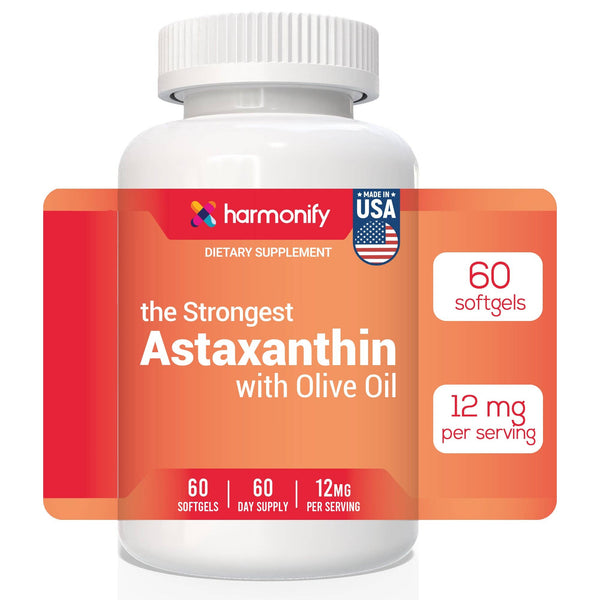 HARMONIFY - HARMONIFY Astaxanthin 12mg – 60 Weichkapseln | 60-Tage-Vorrat | Mit Olivenöl & Vitamin E | Potente antioxidative Unterstützung für Haut, Augen & Gelenke