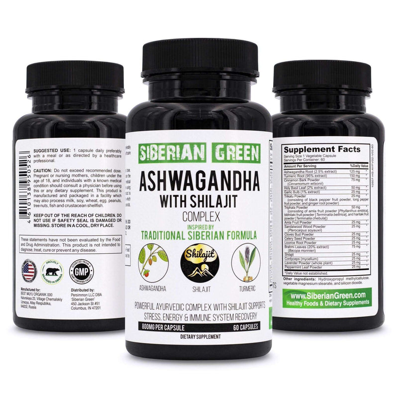 Ashwagandha avec Altai Shilajit et curcuma, complexe ayurvédique, 60 capsules