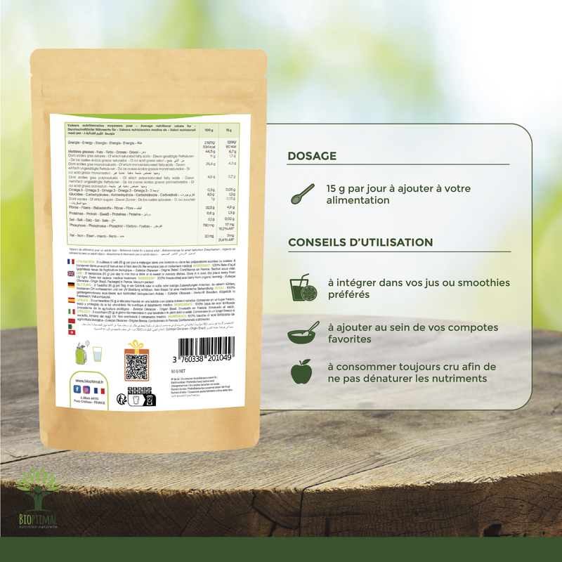 Bioptimal - Bio-Acai-Pulver - Verpackt in Frankreich - Vegan
