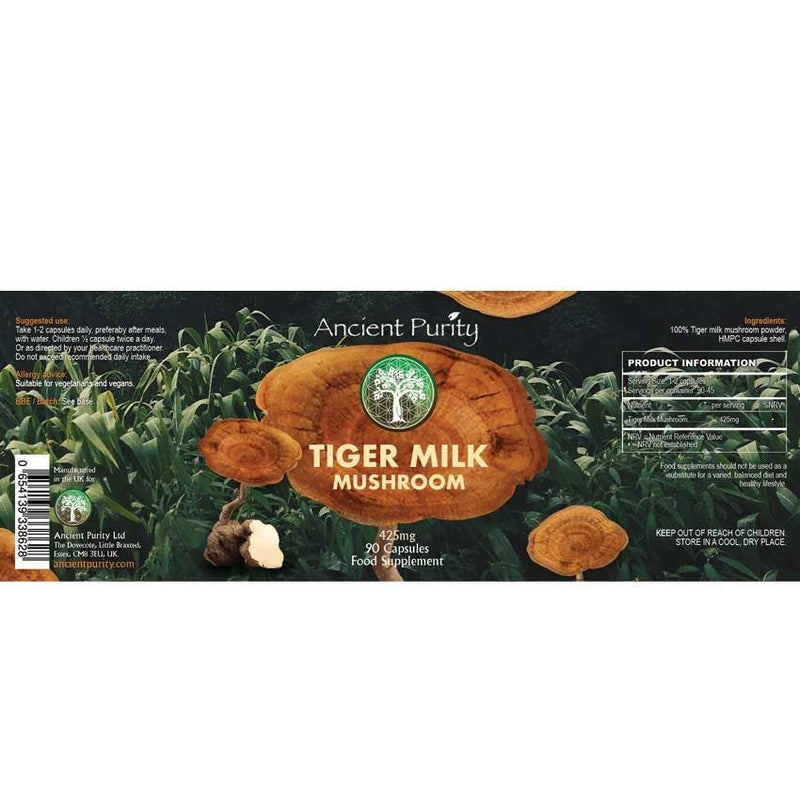 Ancient Purity – Capsules de champignons au lait de tigre 90 x 425 mg – Soutien respiratoire et cérébral naturel