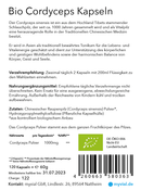 Bio Cordyceps Kapseln 120 Stück - Chinesischer Raupenpilz - Sportler, Libido, Lunge, Immunsystem