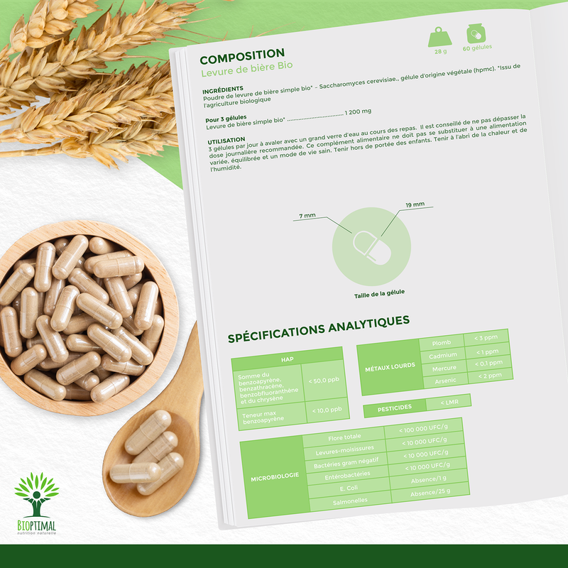 Wiederbelebbare Bio-Bierhefe 400mg - in Kapseln - Haut, Haare, Nägel, Verdauung, Immunsystem, Vitalität