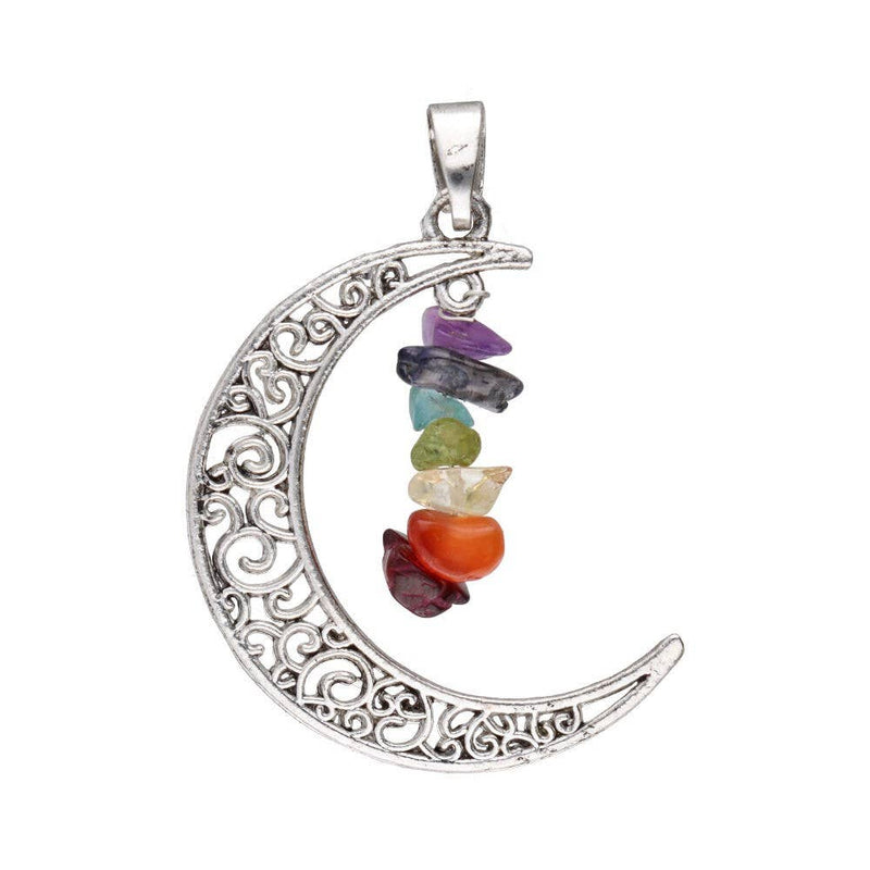 Pendentif lune avec minéraux de chakra