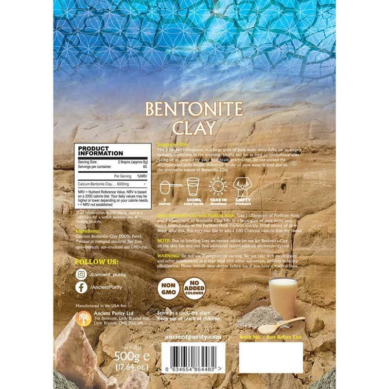 Ancient Purity – Argile bentonite de qualité alimentaire 500 g – Argile volcanique pour le corps, la peau et la détox