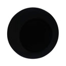 Ein leerer, glänzender schwarzer Teller, von oben fotografiert.