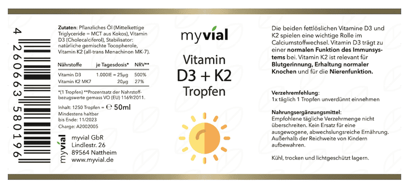 Vitamin D3 + K2 Tropfen Premium K2Vital® von Kappa