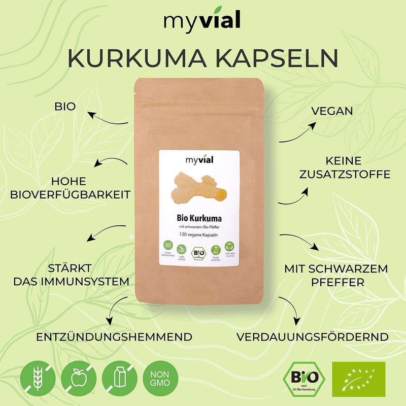 Bio Kurkuma Kapseln mit Bio Pfeffer 120 Stück- Vegan