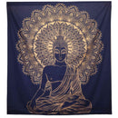 Bettdecke, Ritualtuch, Wandbehang für 2 Personen aus Baumwolle und Wandteppich, Buddha, Blaugold - 230 cm x 200 cm