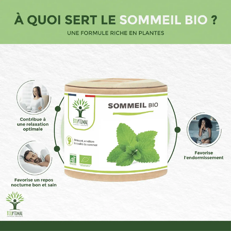 Bioptimal Sommeil Bio unterstützt Entspannung, gesunden Schlaf und leichteres Einschlafen, pflanzliche Formel.