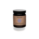 Braunes Glasgefäß mit Paavani Ayurveda Tridoshic Gewürzmischung (Verdauungs-Churna) und schwarzem Deckel.