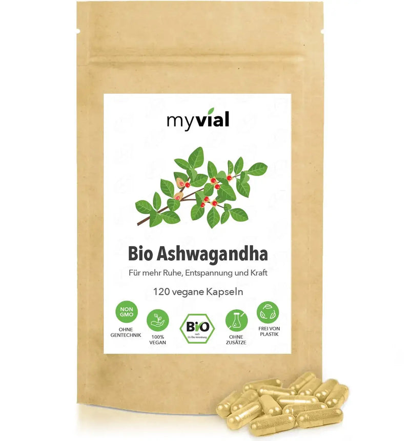 Bio Ashwagandha Kapseln 120 Stück - Ind. Schlafbeere - Vegan