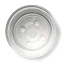 Draufsicht auf ein leeres, klares Glasgefäß oder einen Becher.