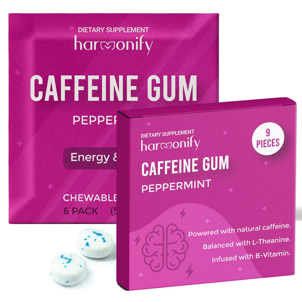 HARMONIFY Energie & Fokus Kaugummi (54 Stück) – Zuckerfrei mit L-Theanin, natürlichem Koffein und Vitaminen B12 & B6