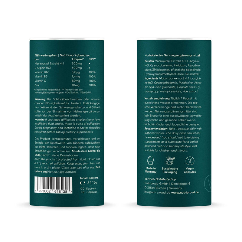 Nutriproud GmbH - Superaliment : Maca avec L-arginine + vitamines B + C + zinc