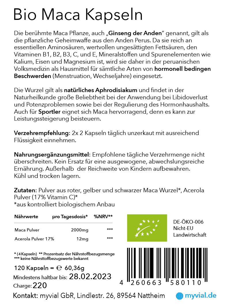 Bio Maca Kapseln (Schwarz, Rot, Gelb Mix) + Vit. C - Vegan