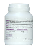 Rückseite einer weißen Shatavari-Ergänzungsflasche mit Angaben zu Inhaltsstoffen, Gebrauchsanweisung, Vorsichtsmaßnahmen und Nährwertinformationen für Spargel-Racemosus-Extrakt.