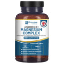  Die Vorderseite einer Prowise Magnesium Complex Flasche, mit dem Logo, Produktnamen "ADVANCED 4 IN 1 MAGNESIUM COMPLEX" und der Angabe "2000 mg PER SERVING" sowie "Formulated in UK" Siegel.