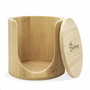 Ein Bambushalter aus Holz mit abnehmbarem Deckel, mit einer geschwungenen vorderen Öffnung für einfachen Zugriff, gebrandet mit "Bamboozy".