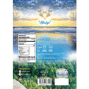 Die Rückseite der Natriumbicarbonat-Verpackung, die Nährwertangaben, Verzehrempfehlungen und Anwendungen auflistet, vor einem Hintergrund mit Meer und Wald.