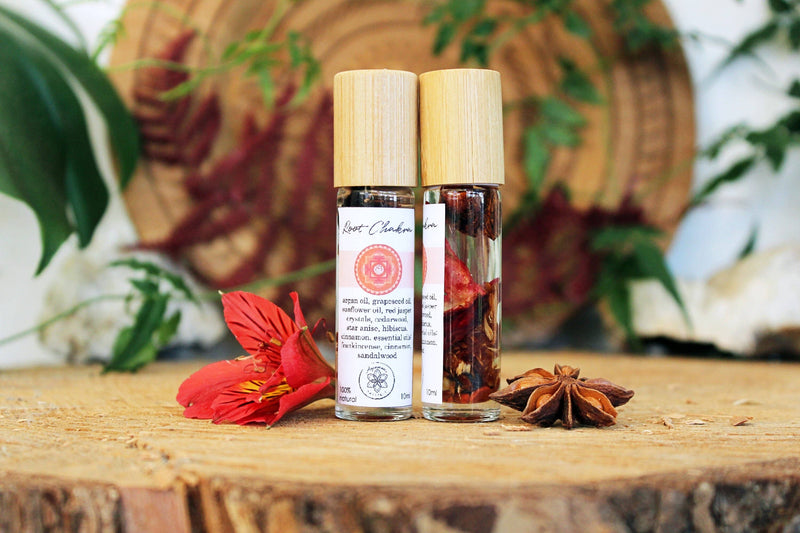 Balancing Root Chakra Oil with Herbs and Crystals
