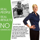 "ECHTE MENSCHEN, ECHTE ERGEBNISSE, KEINE TRICKS!" Bild zeigt Valerie, die in 8 Wochen 19 Pfund abgenommen hat, mit glatterer, strafferer Haut und verbessertem Hautton. Enthält ein Vorher- und ein Aktuelles Foto.