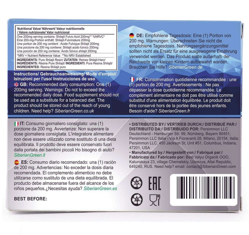 SiberianGreen - Shilajit pur Altaic Blue Mountains « MUMIJO », 120 comprimés (2 x 60 comprimés)