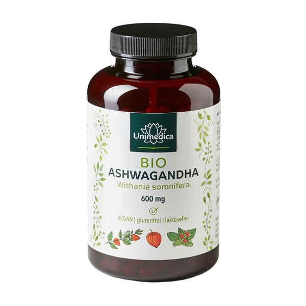 Bio Ashwagandha - 600 mg pro Tagesdosis (3 Kapseln) - hochdosiert - 180 Kapseln