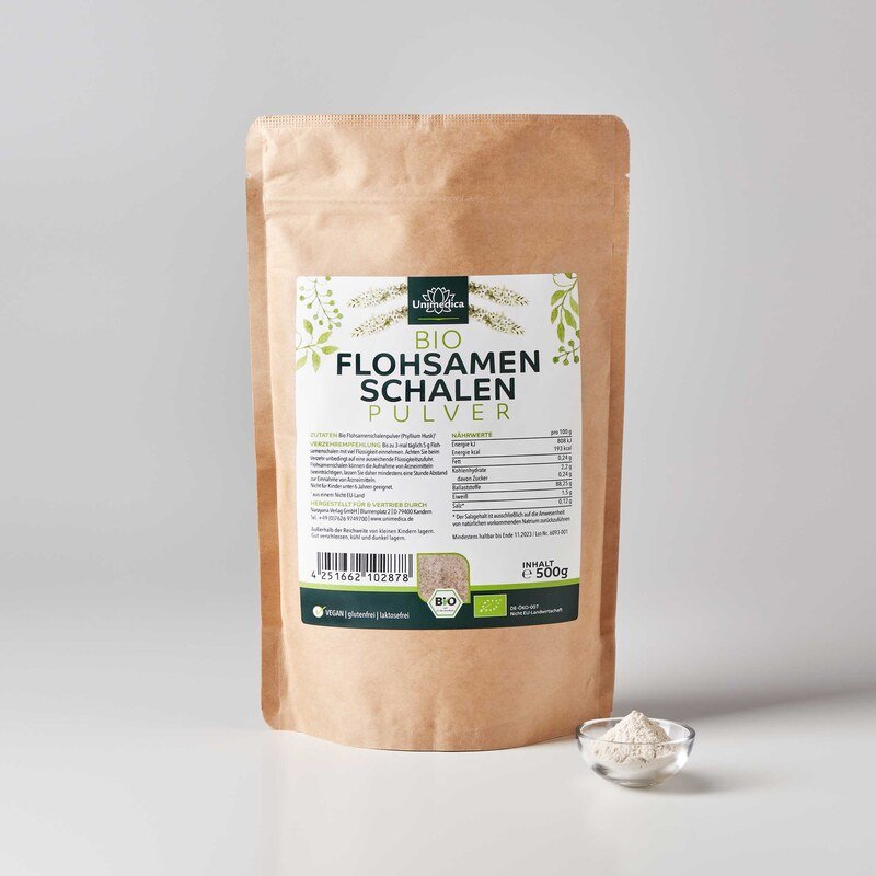 Bio Flohsamenschalen - 99 % Naturreinheit - Premiumqualität - 500 g Pulver